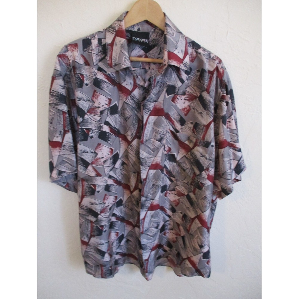 90's Colore Italia Abstract Silk Club Shirt Size Large Round Cut Tails